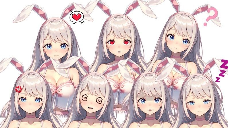 VTuber - Cute Bunny girl for vtube studio as a pink, white half body vtuber animal female live2d model with customizable colors