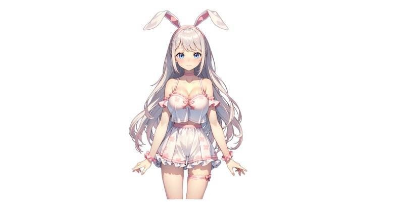 VTuber - Cute Bunny girl for vtube studio as a pink, white half body vtuber animal female live2d model with customizable colors