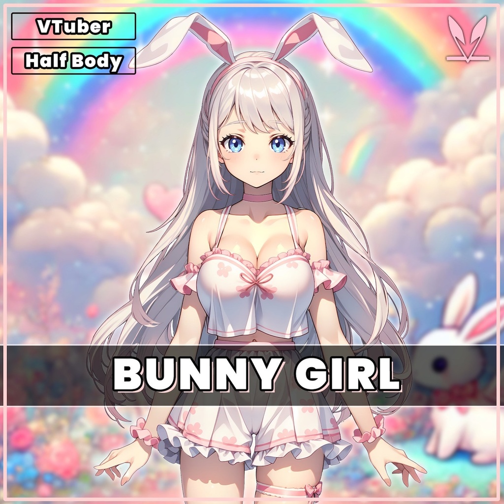 VTuber - Cute Bunny girl for vtube studio as a pink, white half body vtuber animal female live2d model with customizable colors