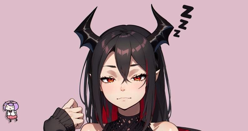 VTuber - Dark Succubus Girl for vtube studio as a hot black, Red full body vtuber demon goth girl live2d model