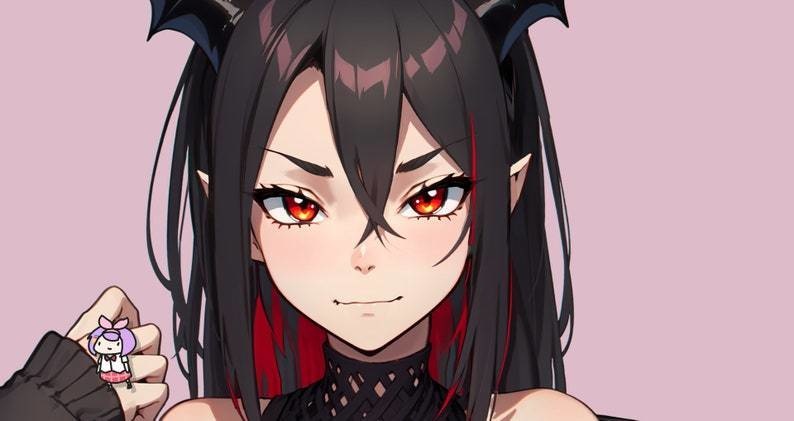 VTuber - Dark Succubus Girl for vtube studio as a hot black, Red full body vtuber demon goth girl live2d model