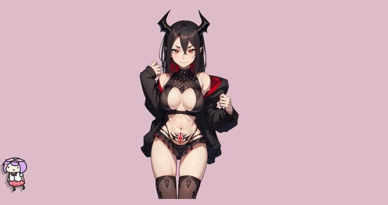 VTuber - Dark Succubus Girl for vtube studio as a hot black, Red full body vtuber demon goth girl live2d model