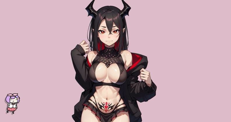 VTuber - Dark Succubus Girl for vtube studio as a hot black, Red full body vtuber demon goth girl live2d model