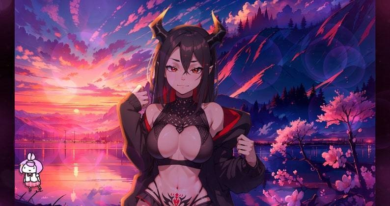 VTuber - Dark Succubus Girl for vtube studio as a hot black, Red full body vtuber demon goth girl live2d model