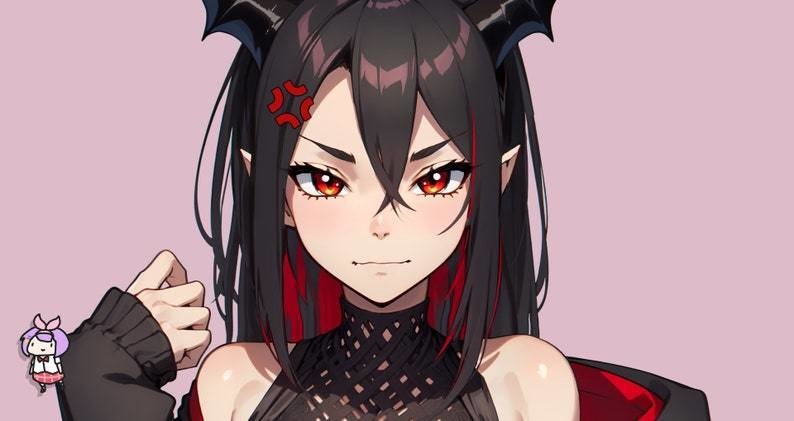 VTuber - Dark Succubus Girl for vtube studio as a hot black, Red full body vtuber demon goth girl live2d model
