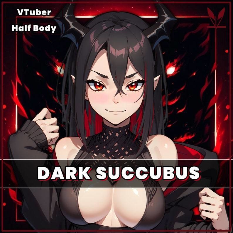 VTuber - Dark Succubus Girl for vtube studio as a hot black, Red full body vtuber demon goth girl live2d model