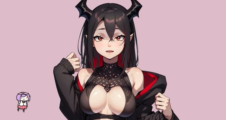 VTuber - Dark Succubus Girl for vtube studio as a hot black, Red full body vtuber demon goth girl live2d model