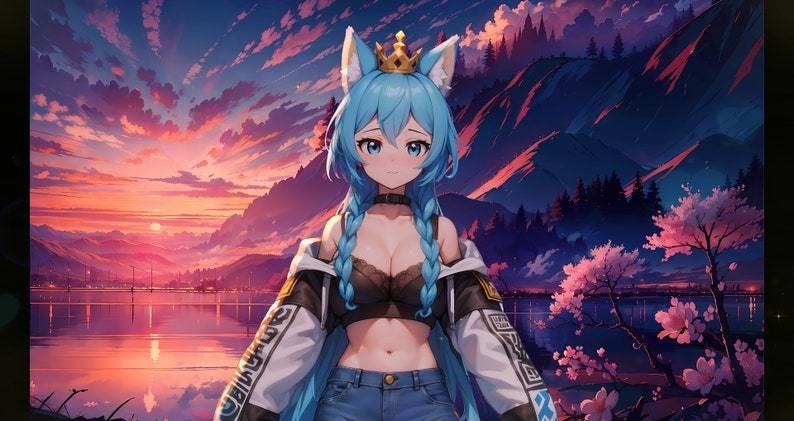 Cat / Fox VTuber Girl Model for vtube studio as a blue vtuber fox cat girl live2d model