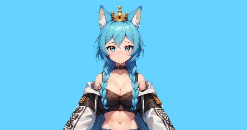 Cat / Fox VTuber Girl Model for vtube studio as a blue vtuber fox cat girl live2d model