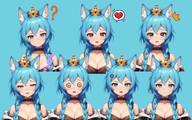 Cat / Fox VTuber Girl Model for vtube studio as a blue vtuber fox cat girl live2d model