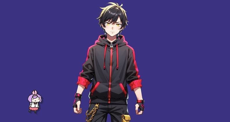 Male premade VTuber model - Hoodie Boy for vtube studio as a cool customizable colored full body vtuber male 2d vtuber