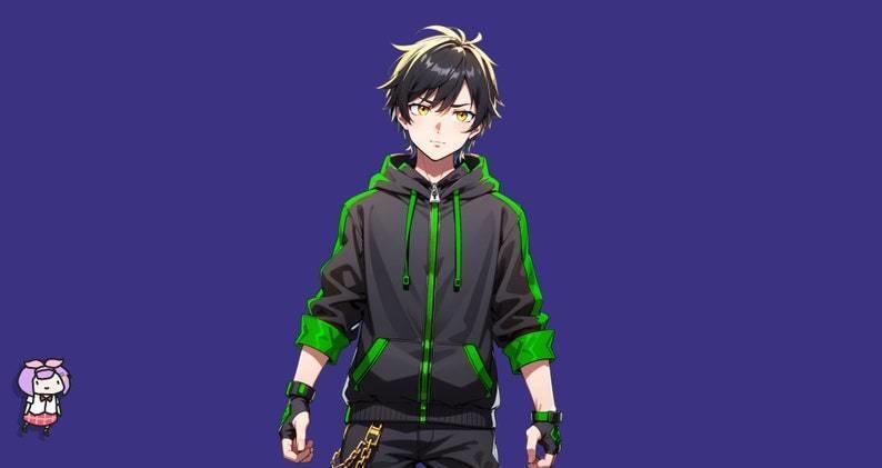 Male premade VTuber model - Hoodie Boy for vtube studio as a cool customizable colored full body vtuber male 2d vtuber