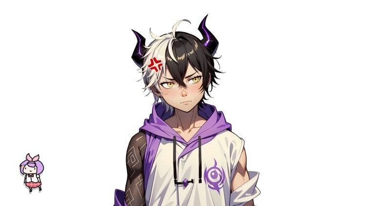 Premade VTuber model male - Dark Oni Boy for vtube studio as a cool full body vtuber male 2d vtuber