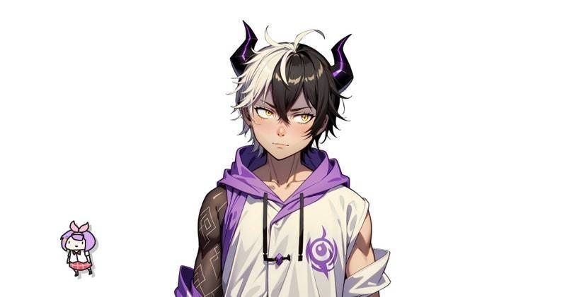 Premade VTuber model male - Dark Oni Boy for vtube studio as a cool full body vtuber male 2d vtuber