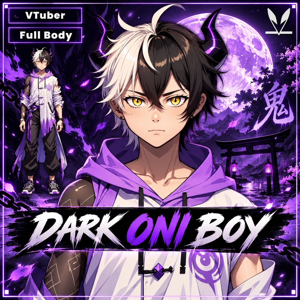 Premade VTuber model male - Dark Oni Boy for vtube studio as a cool full body vtuber male 2d vtuber