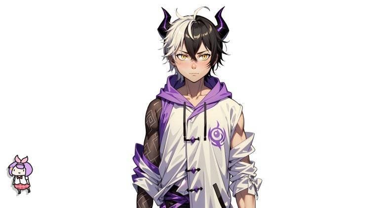 Premade VTuber model male - Dark Oni Boy for vtube studio as a cool full body vtuber male 2d vtuber