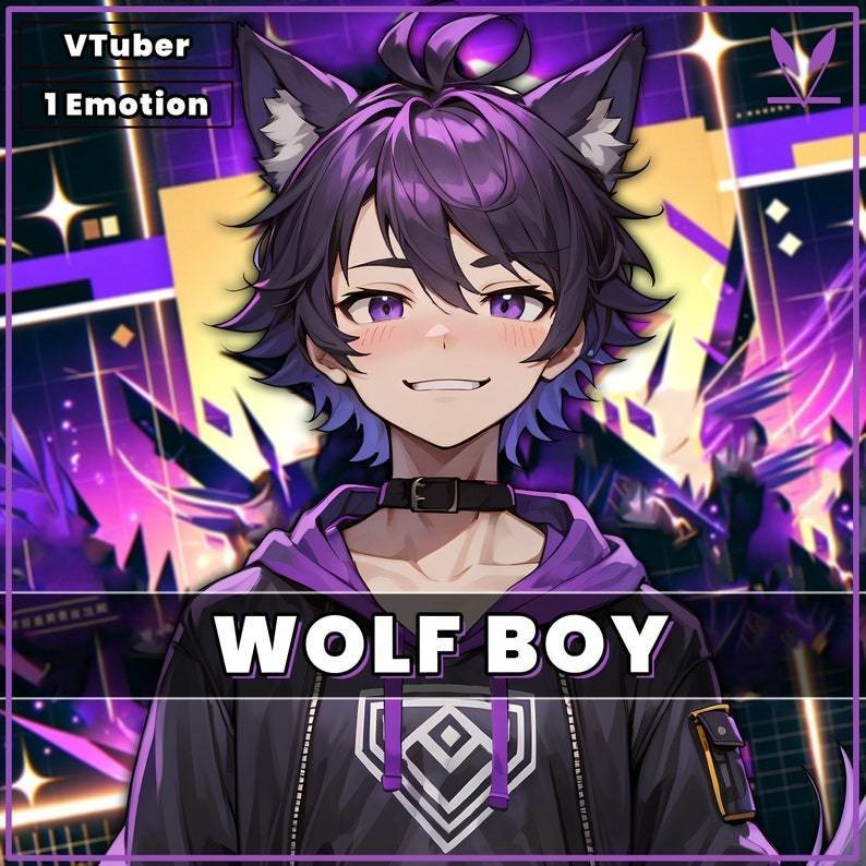 VTuber - Purple Wolf Boy | live2d | Animal | Streamer | Wolf | Animal Model | VTube studio | VTuber | Male