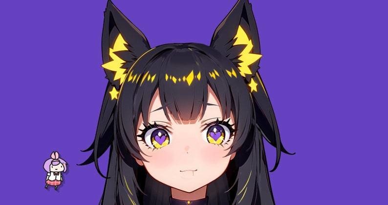 Premade Live 2d VTuber Model - Shadow cat girl for vtube studio as a cute yellow, dark blue full body vtuber animal female commercial use