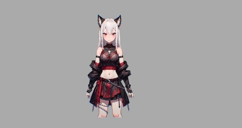 Premade VTuber model - Rebel Cat Girl for vtube studio as a hot black, Red half body vtuber cute goth girl live2d neko model