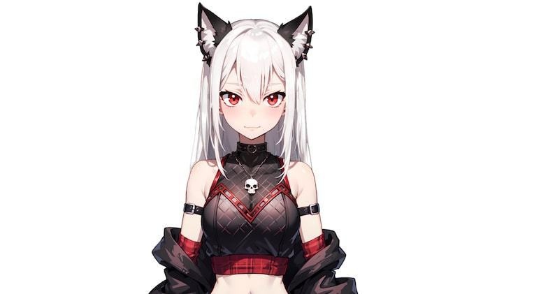Premade VTuber model - Rebel Cat Girl for vtube studio as a hot black, Red half body vtuber cute goth girl live2d neko model