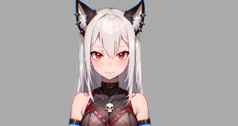 Premade VTuber model - Rebel Cat Girl for vtube studio as a hot black, Red half body vtuber cute goth girl live2d neko model