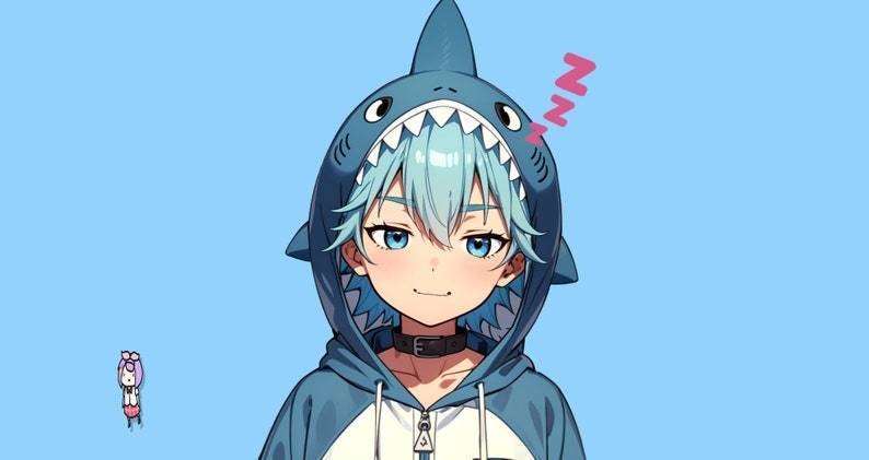 Male premade VTuber model - Shark Boy for vtube studio as a cute but bratty half body male 2d vtuber