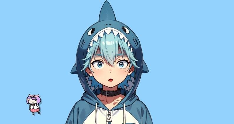 Male premade VTuber model - Shark Boy for vtube studio as a cute but bratty half body male 2d vtuber