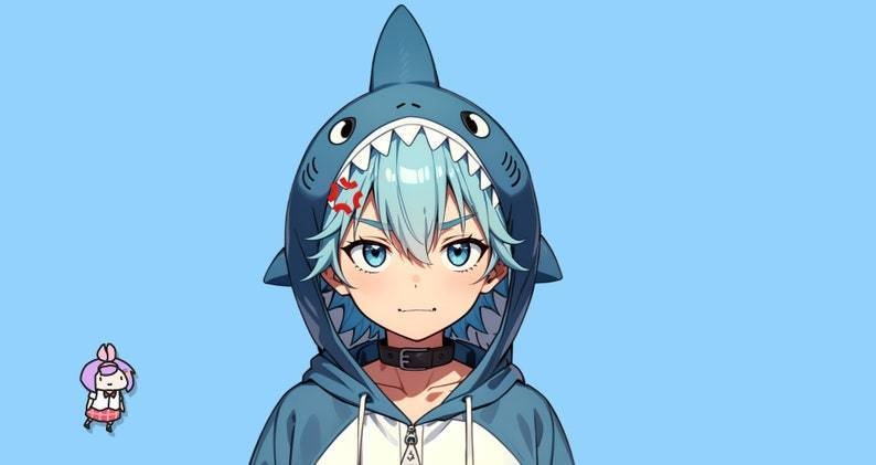 Male premade VTuber model - Shark Boy for vtube studio as a cute but bratty half body male 2d vtuber