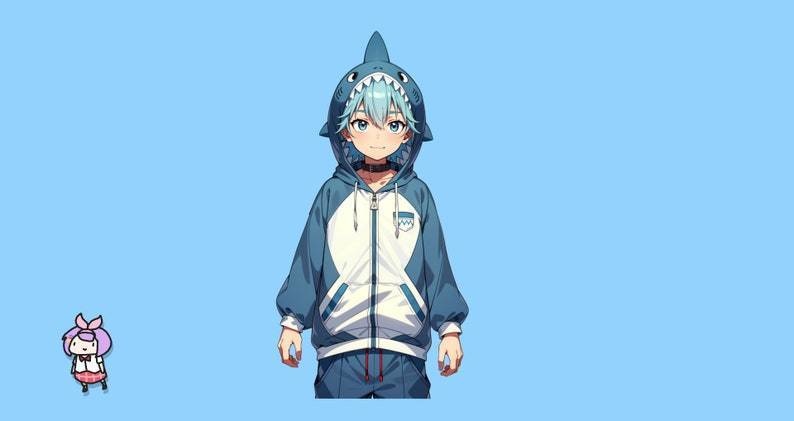 Male premade VTuber model - Shark Boy for vtube studio as a cute but bratty half body male 2d vtuber