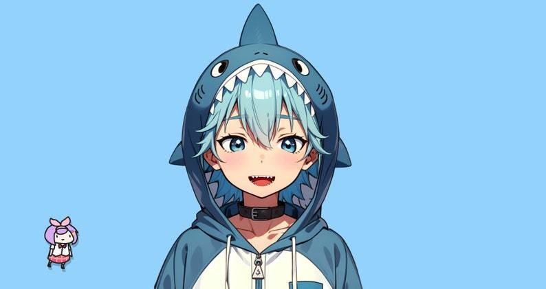 Male premade VTuber model - Shark Boy for vtube studio as a cute but bratty half body male 2d vtuber