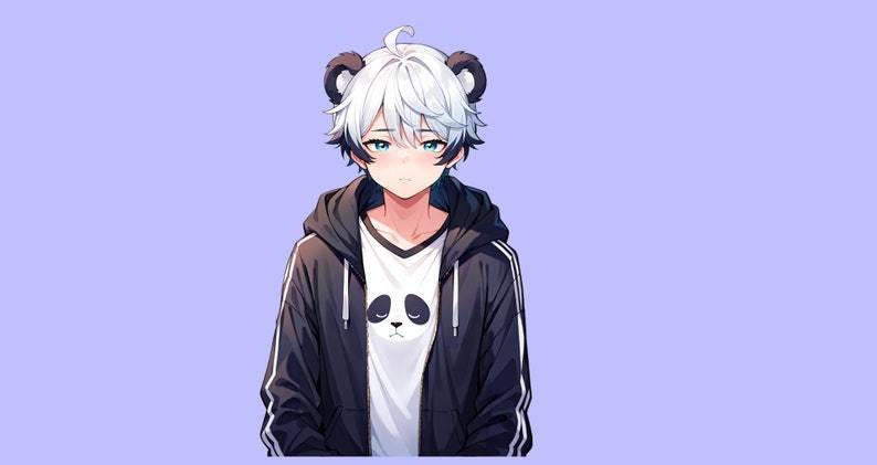 VTuber - Panda Boy for vtube studio as a cool black, white half body vtuber animal male live2d model with custom colors
