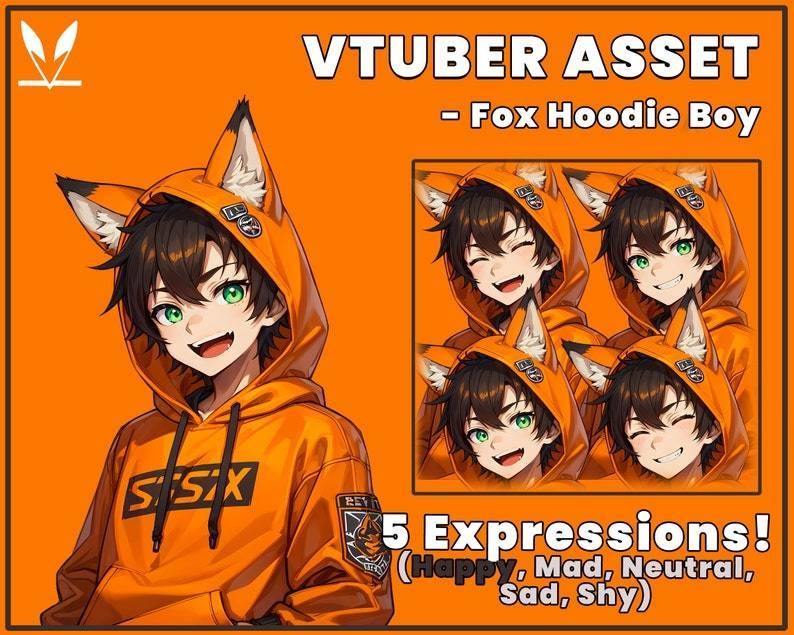 Unique Design PNGTuber Model for Veadotube Mini with Various Expressions | Fox Hoodie Boy