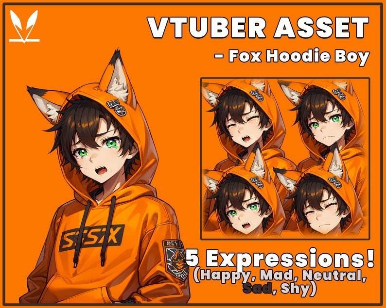 Unique Design PNGTuber Model for Veadotube Mini with Various Expressions | Fox Hoodie Boy