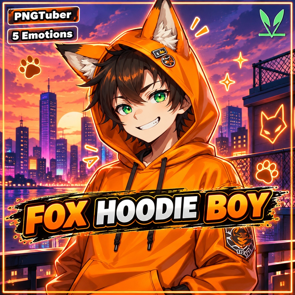 Unique Design PNGTuber Model for Veadotube Mini with Various Expressions | Fox Hoodie Boy