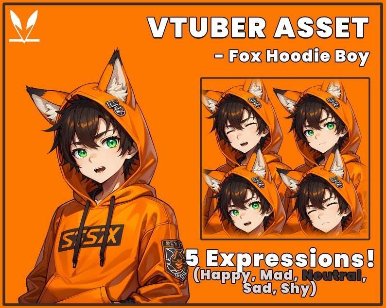 Unique Design PNGTuber Model for Veadotube Mini with Various Expressions | Fox Hoodie Boy