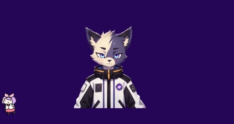Furry premade VTuber model - Furry Space Wolf for vtube studio as a cool purple themed wolf half body vtuber male 2d vtuber