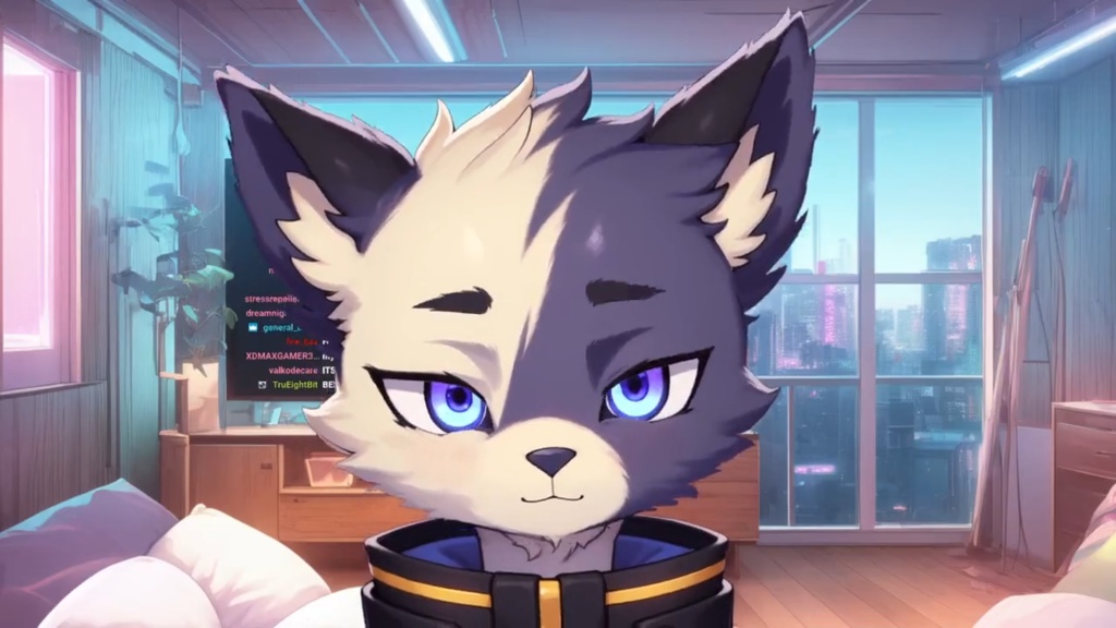 Furry premade VTuber model - Furry Space Wolf for vtube studio as a cool purple themed wolf half body vtuber male 2d vtuber