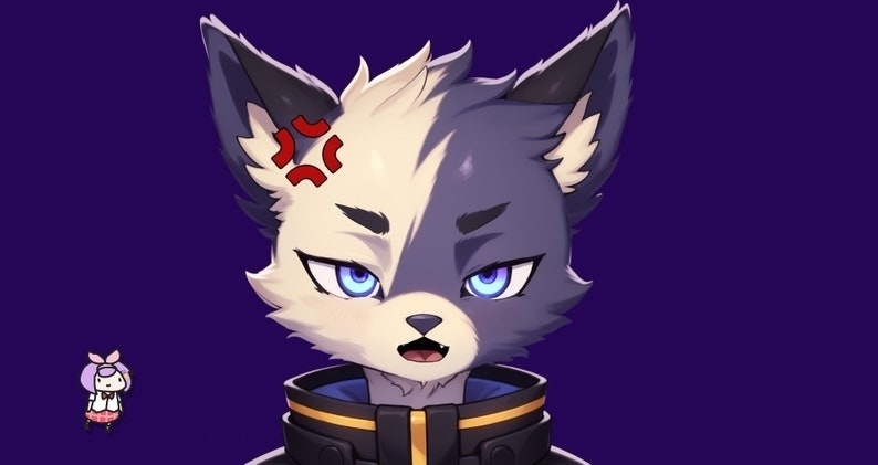 Furry premade VTuber model - Furry Space Wolf for vtube studio as a cool purple themed wolf half body vtuber male 2d vtuber