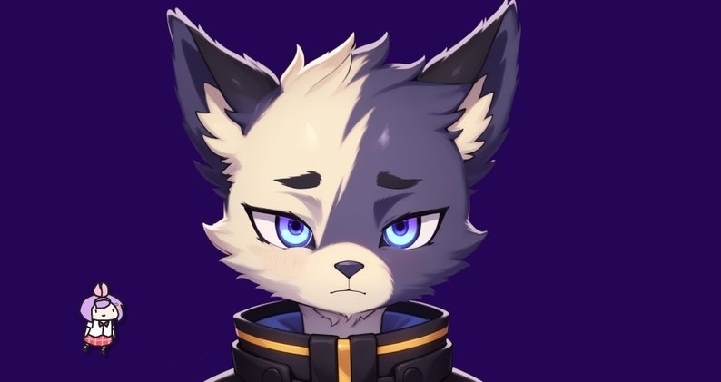 Furry premade VTuber model - Furry Space Wolf for vtube studio as a cool purple themed wolf half body vtuber male 2d vtuber