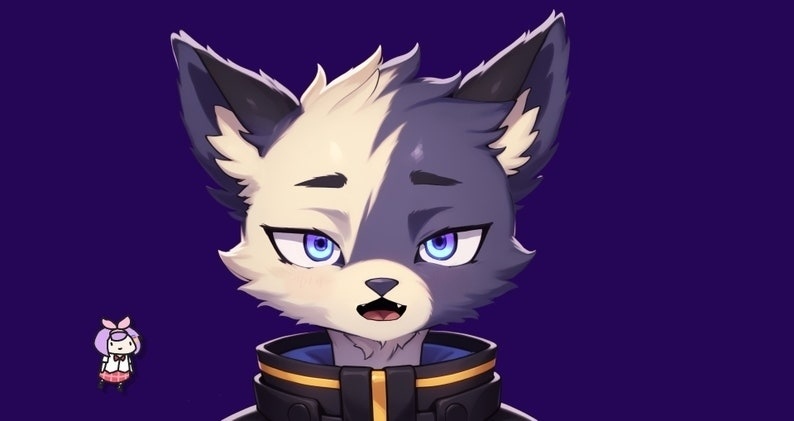 Furry premade VTuber model - Furry Space Wolf for vtube studio as a cool purple themed wolf half body vtuber male 2d vtuber