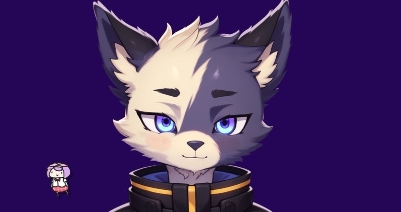 Furry premade VTuber model - Furry Space Wolf for vtube studio as a cool purple themed wolf half body vtuber male 2d vtuber