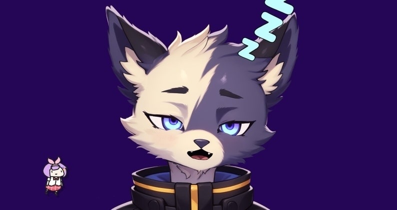 Furry premade VTuber model - Furry Space Wolf for vtube studio as a cool purple themed wolf half body vtuber male 2d vtuber