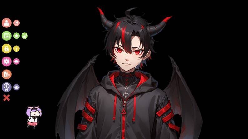 Demon Boy VTuber Model | Ready to Stream, Live2D, Dark Oni Design
