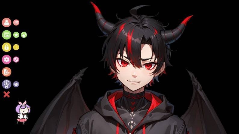 Demon Boy VTuber Model | Ready to Stream, Live2D, Dark Oni Design