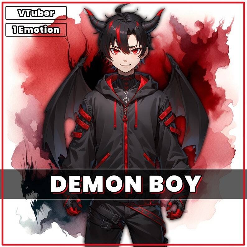 Demon Boy VTuber Model | Ready to Stream, Live2D, Dark Oni Design