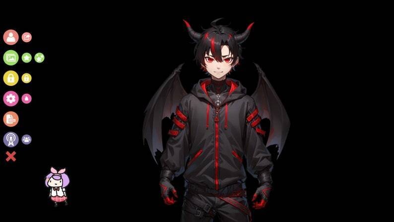 Demon Boy VTuber Model | Ready to Stream, Live2D, Dark Oni Design