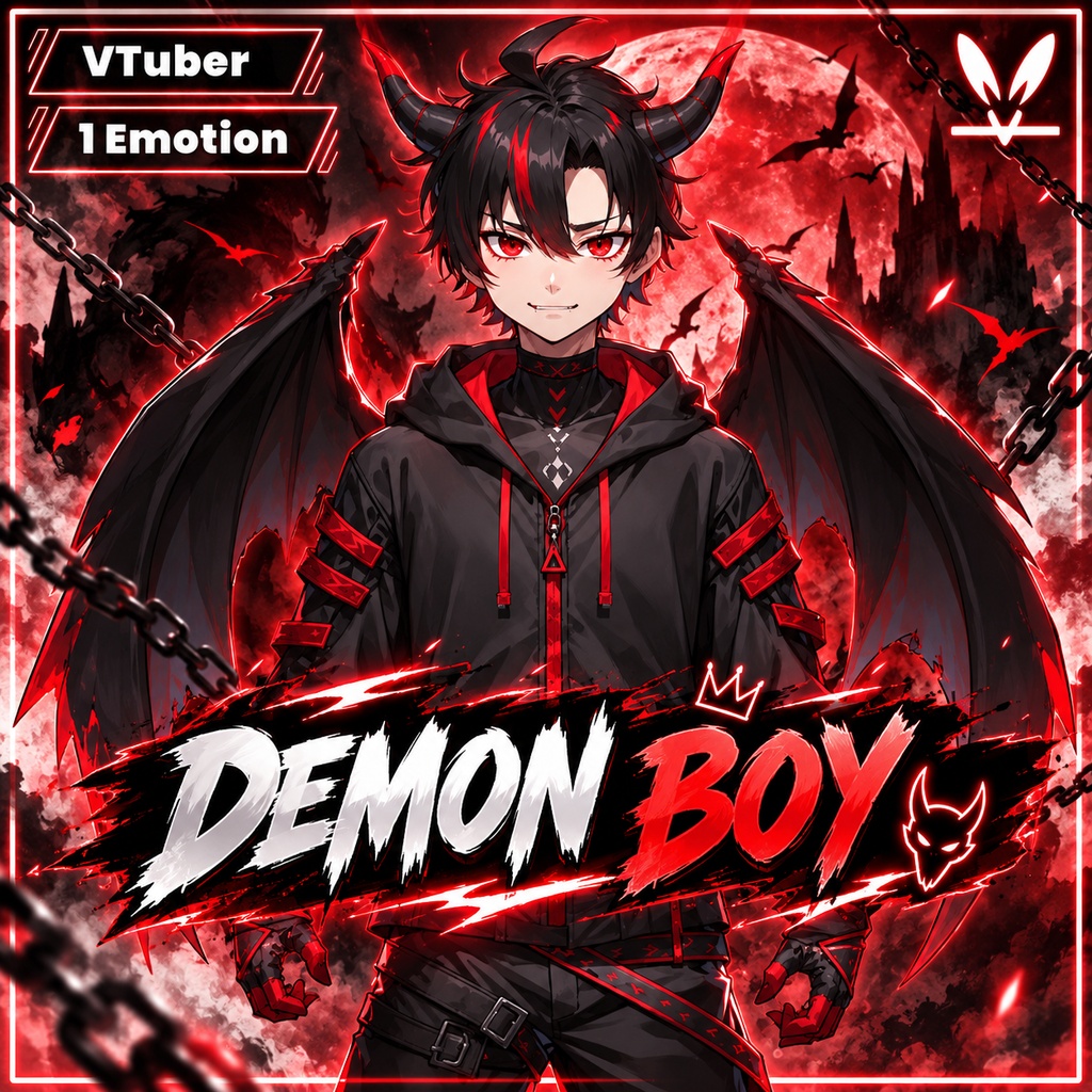 Demon Boy VTuber Model | Ready to Stream, Live2D, Dark Oni Design