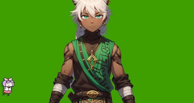 VTuber - Jade Cat Boy for vtube studio as a cool green, gold full body vtuber animal male live2d model