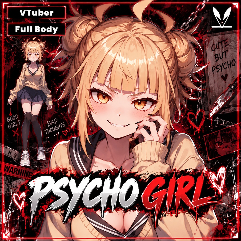 VTuber - Yandere Psycho Girl for vtube studio as a cute Pink, Red full body vtuber cute crazy girl live 2d model