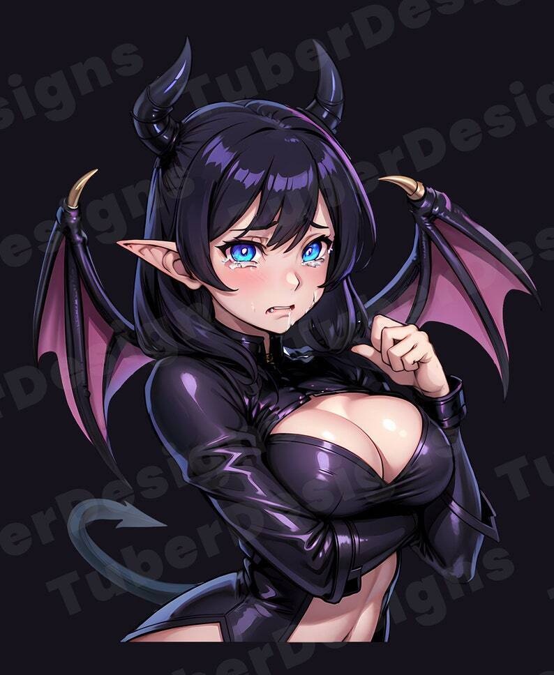 PNGTuber Succubus Girl with 6 Emotions | Ahegao premade png tuber female png model asset tuberdesigns for veadotube, female goth vtuber